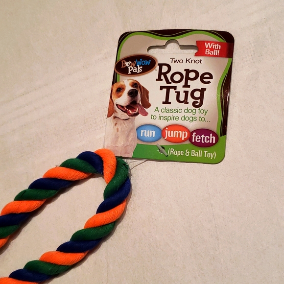 HP🎉Bow Wow Pals NEW DOG TOY Classic Rope Tug w/Ball Two Knot RUN ~ JUMP ~ FETCH - Picture 6 of 9